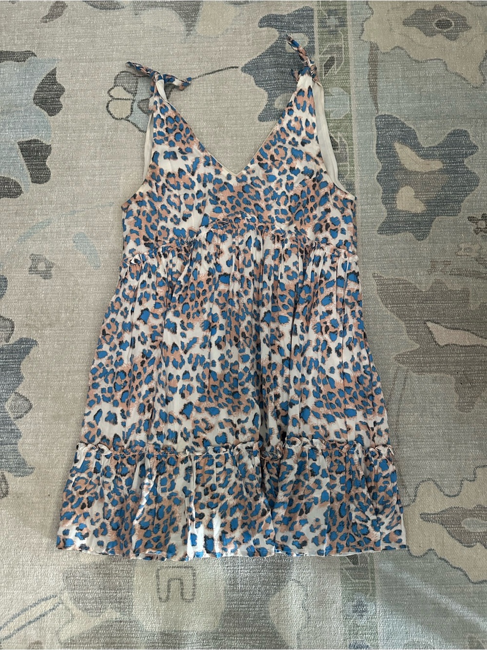 entro Blue & Tan Leopard Tie-Shoulder Sundress